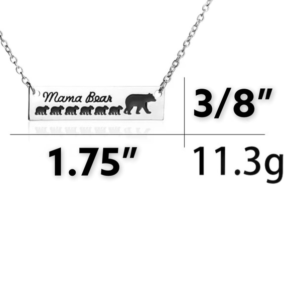 Mama Bear and Cubs Silver Bar Pendant Necklace - Picture 7 of 8